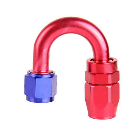 Raccord JIC femelle 180° - AN8 rouge/bleu serrage de la durite par manchon