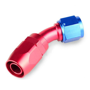 Embout de durite, conduite de carburant AN8 Adaptateur de refroidisseur  d'huile de raccord de bout de tuyau, couleur bleu et rouge, anodisé[45°]