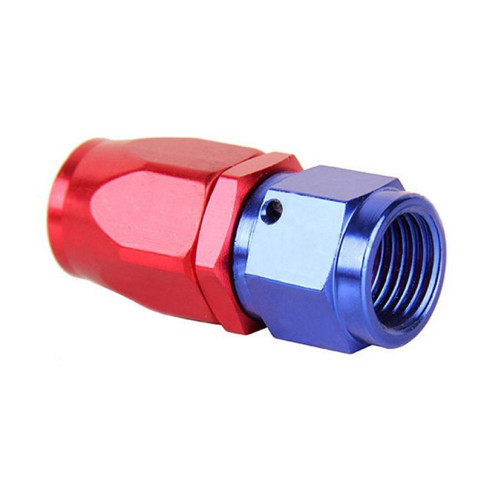 Raccord JIC femelle droit - AN8 rouge/bleu serrage de la durite par manchon