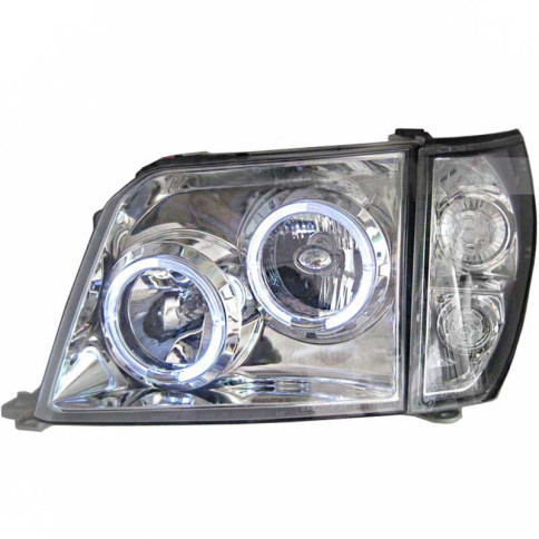 Phares Angel eyes Toyota land cruiser KDJ 90 ou 95 chrome blanc