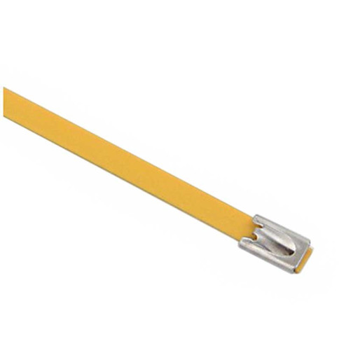 Set de 4 collier de câble en acier inoxydable plastifié couleur jaune - largeur 10mm, longueur suivant déclinaison