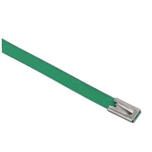 Set de 4 collier de câble en acier inoxydable plastifié couleur vert - largeur 10mm, longueur suivant déclinaison