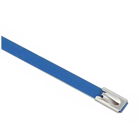 Set de 4 collier de câble en acier inoxydable plastifié couleur bleu - largeur 10mm, longueur suivant déclinaison