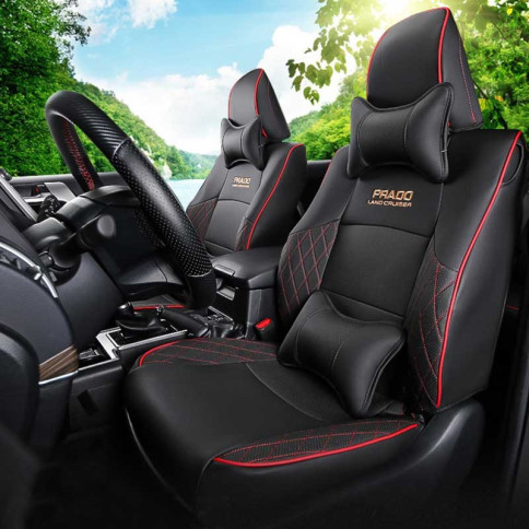 Couvres sièges design pour Land Cruiser Prado KDJ noir et rouge avec le logo surpiqué