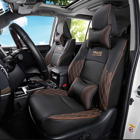 Couvres sièges design pour Land Cruiser Prado KDJ noir et beige avec le logo surpiqué