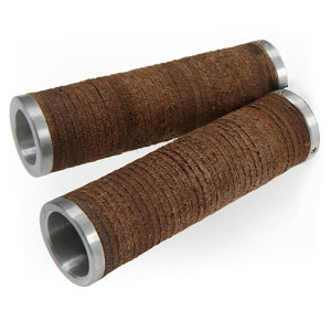 Poignées aluminium et cuir vintage Oxford percé pour clignotant ou rétroviseur couleur chocolat ou fauve