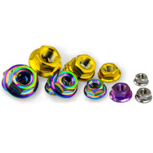Écrou M6 en titane tête hexagonal avec embase grade 5 - pas de 1mm - couleurs au choix