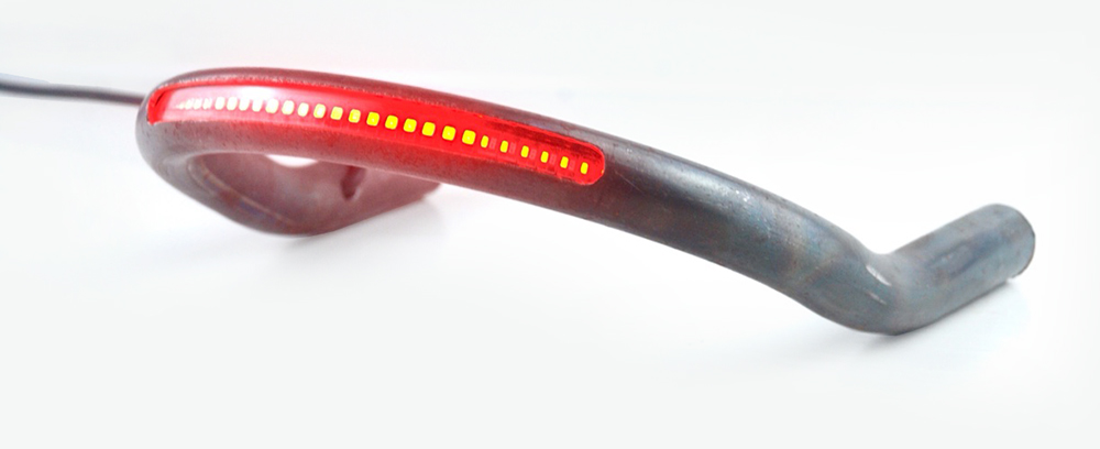 Boucle de cadre moto à souder cintrée 180° - tube acier coudé 15° en Ø20 mm avec ruban LED étanche in