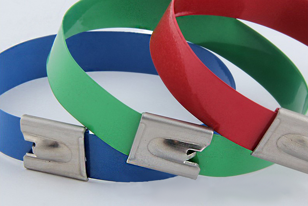 Collier pour cable couleur bleu vert rouge